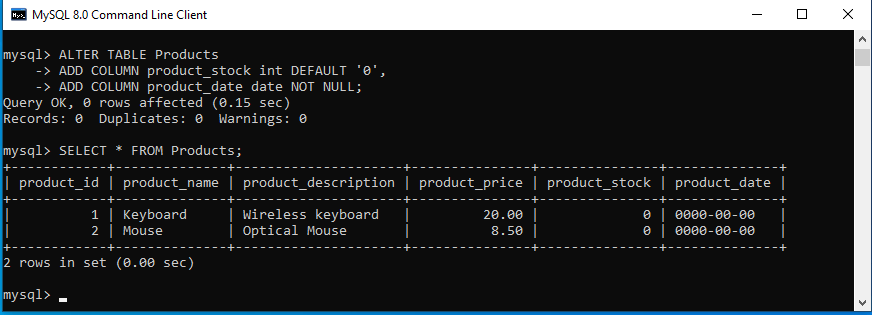 mysql add multiple column