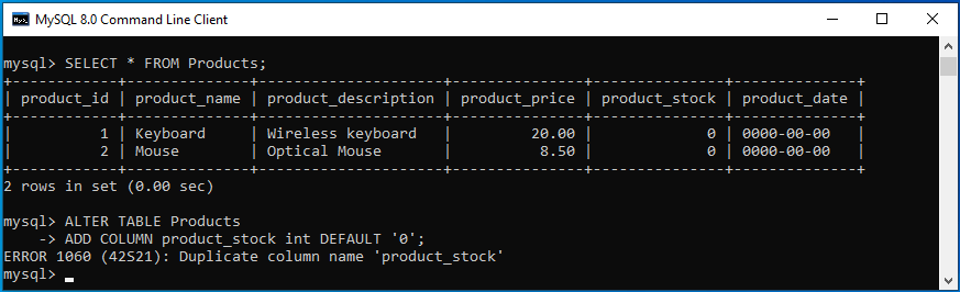 MySQL add column error