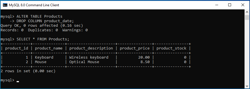 mysql drop column