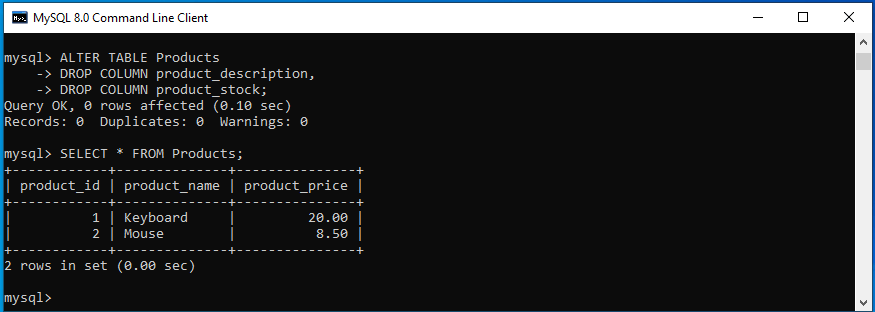 mysql drop column