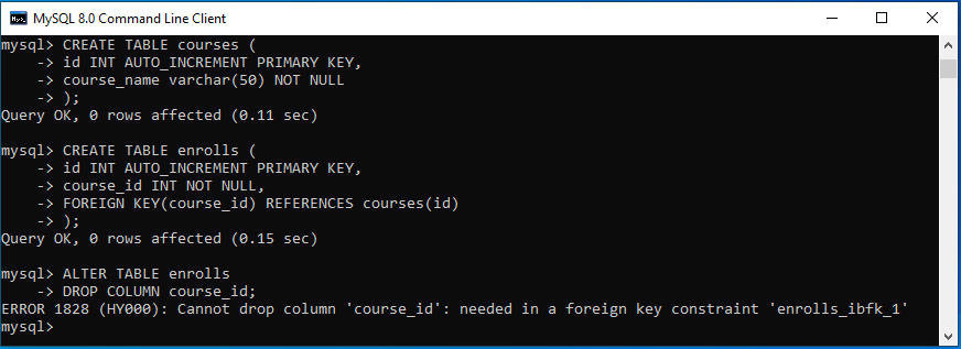 mysql drop column