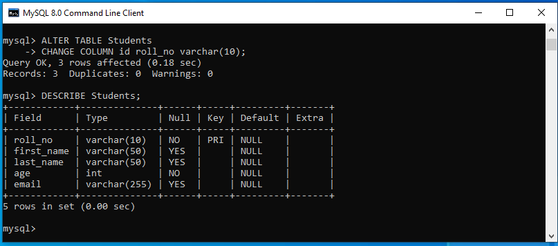 mysql rename column