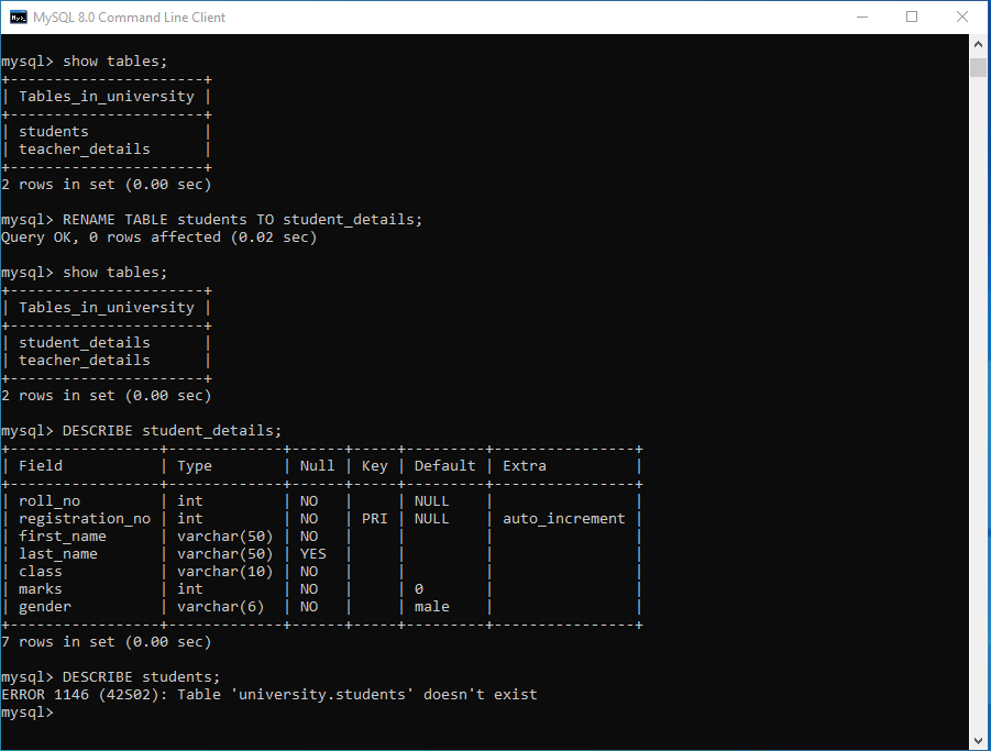 MySQL RENAME TABLE