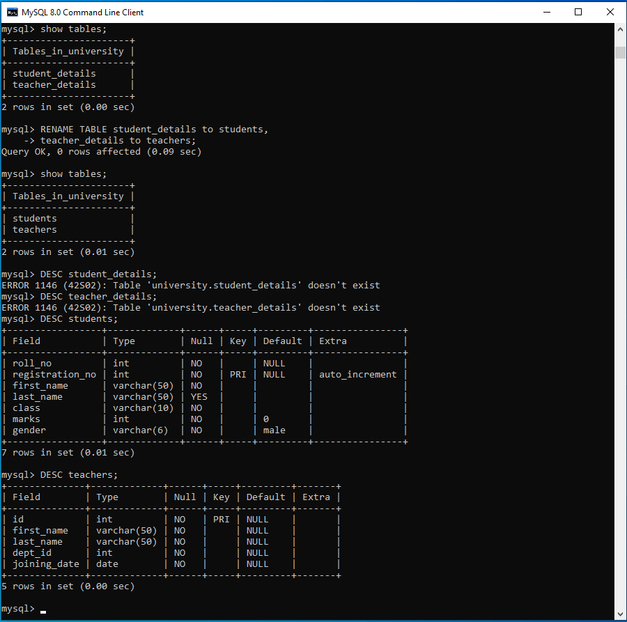 MySQL RENAME TABLE