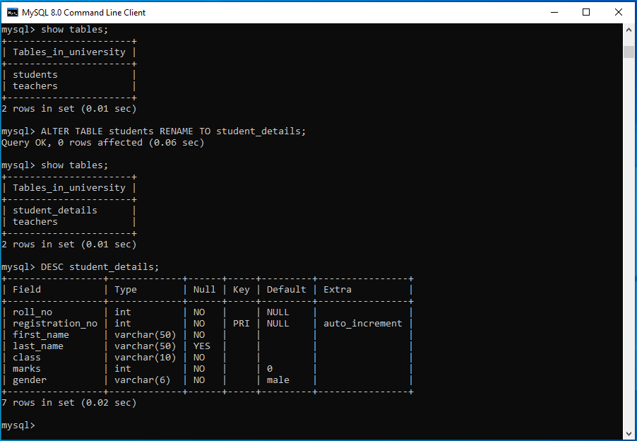 MySQL RENAME TABLE